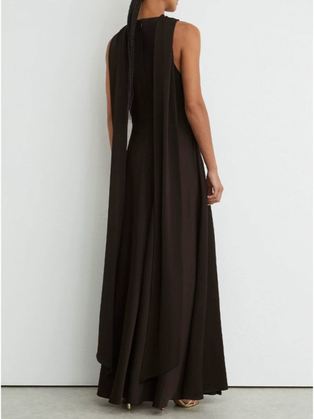 REISS Sabine Satin Maxi Dress Grape Burgundy Cape-Detail Cocktail Wedding - Picture 3 of 5